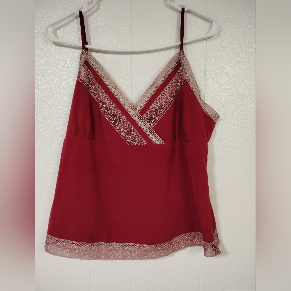Work to weekend wine red strappy tank top cami boho embroidered size 14 Coquette